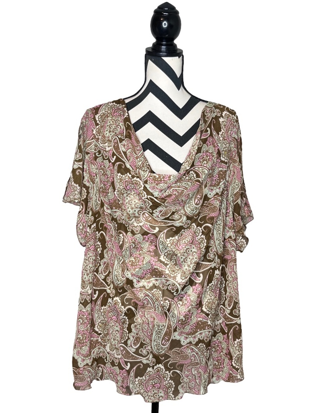 Jonathan Martin Fairycore Sheer Whimsigoth Floral Boho Y2K Cowl Neck Blouse 24W
